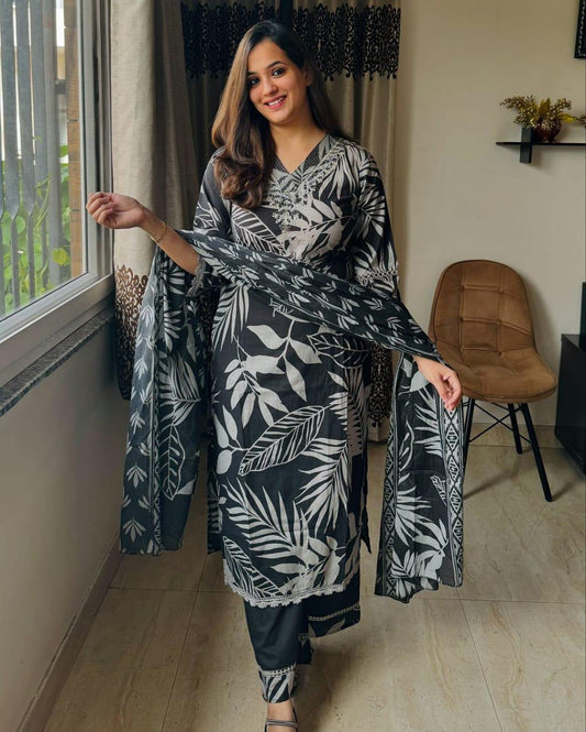 Indian Women Indian Pakistani Salwar Kameez Set – Cotton Kurti,  Pant & Dupatta