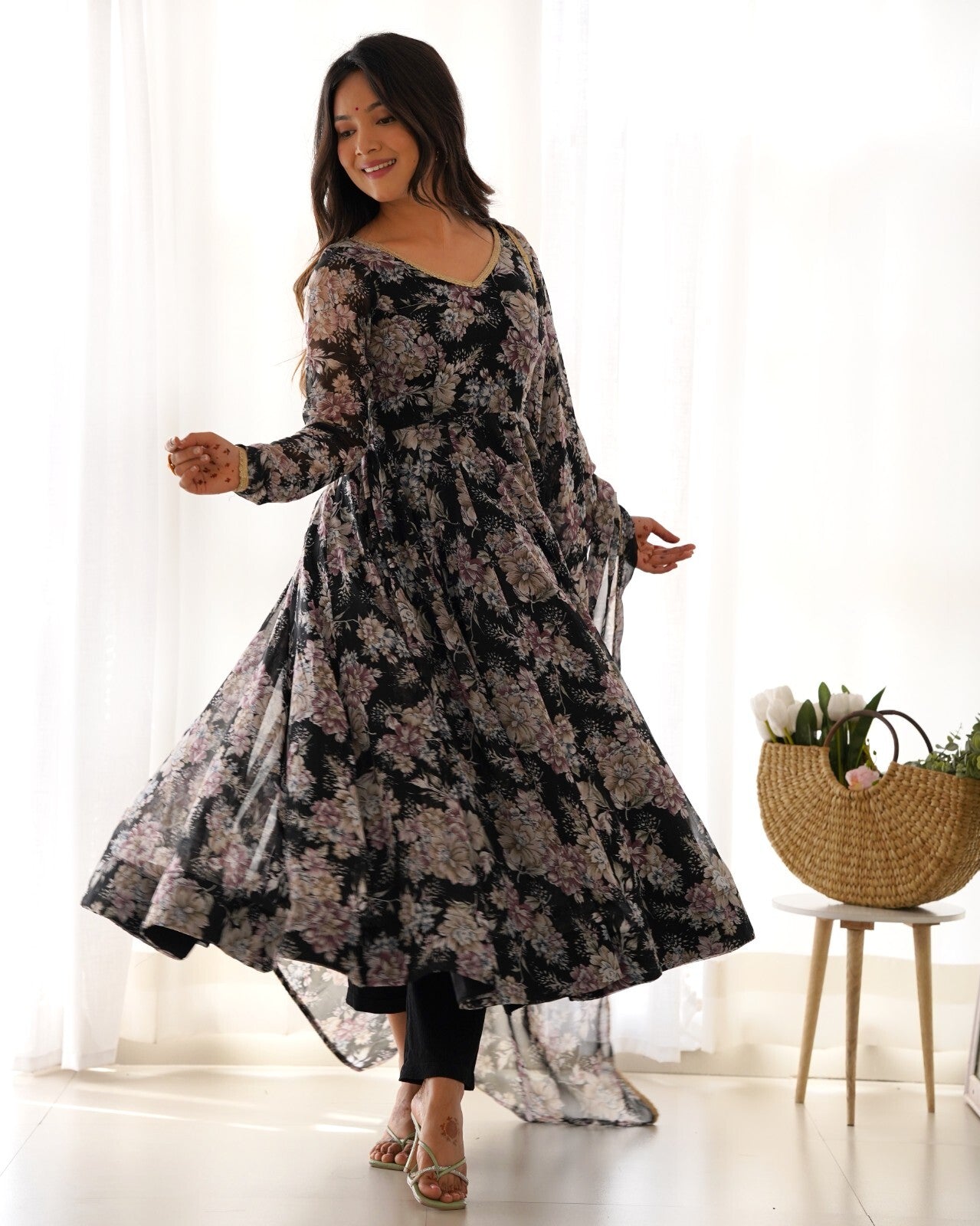 Women's Floral Fox Georgette Anarkali Gown Suit Set – Ready to Wear Wedding wear