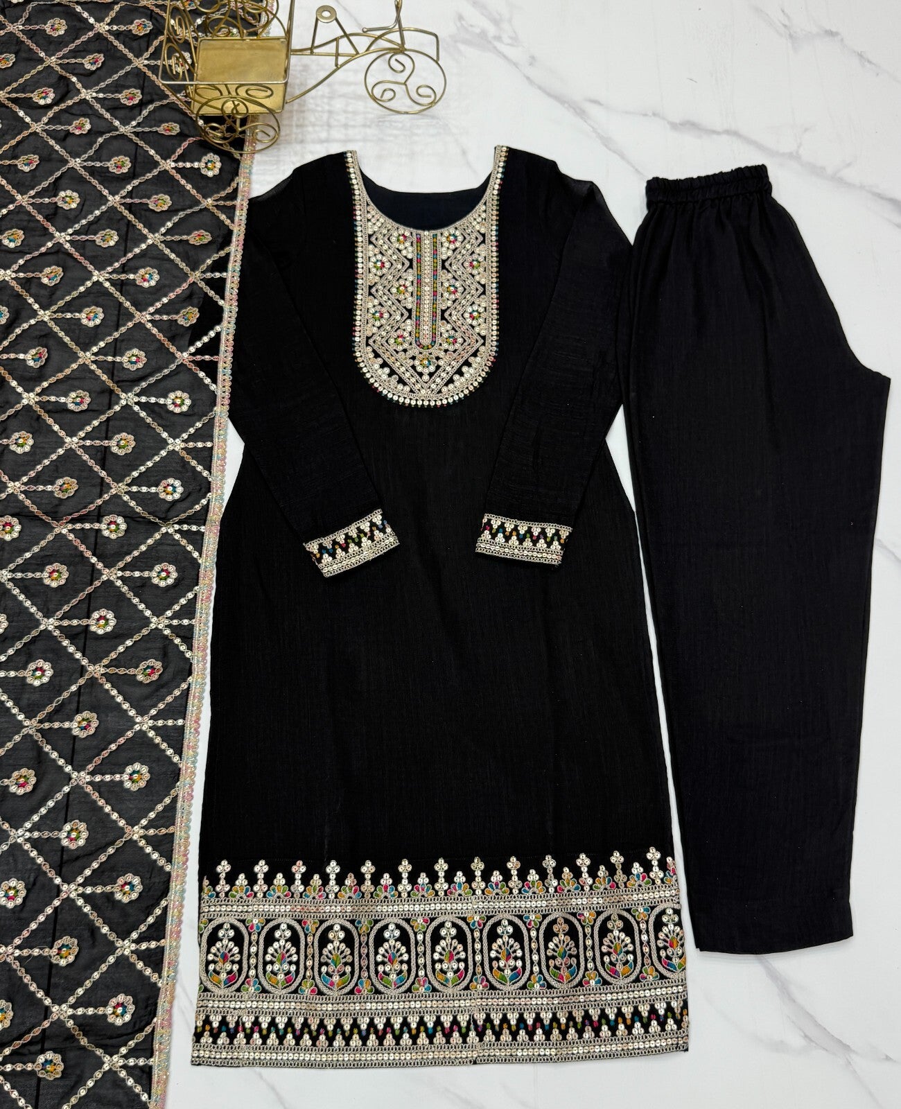 Designer Embroidered Vichitra Silk Salwar Kameez Set – Party & Wedding Wear