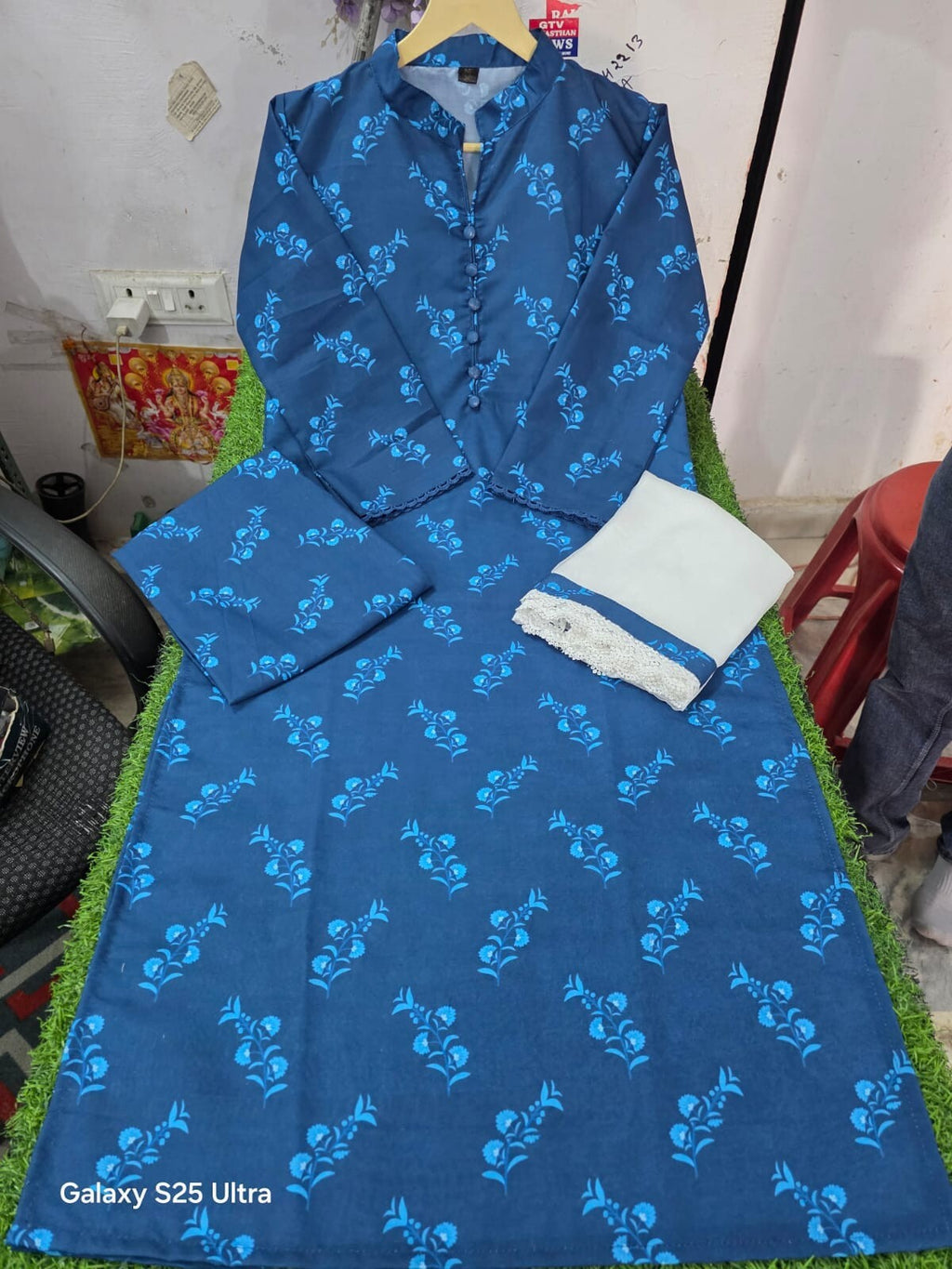 Readymade Hand block Print Solid Salwar Kameez Ready To Wear Suit 3 Piece Blue