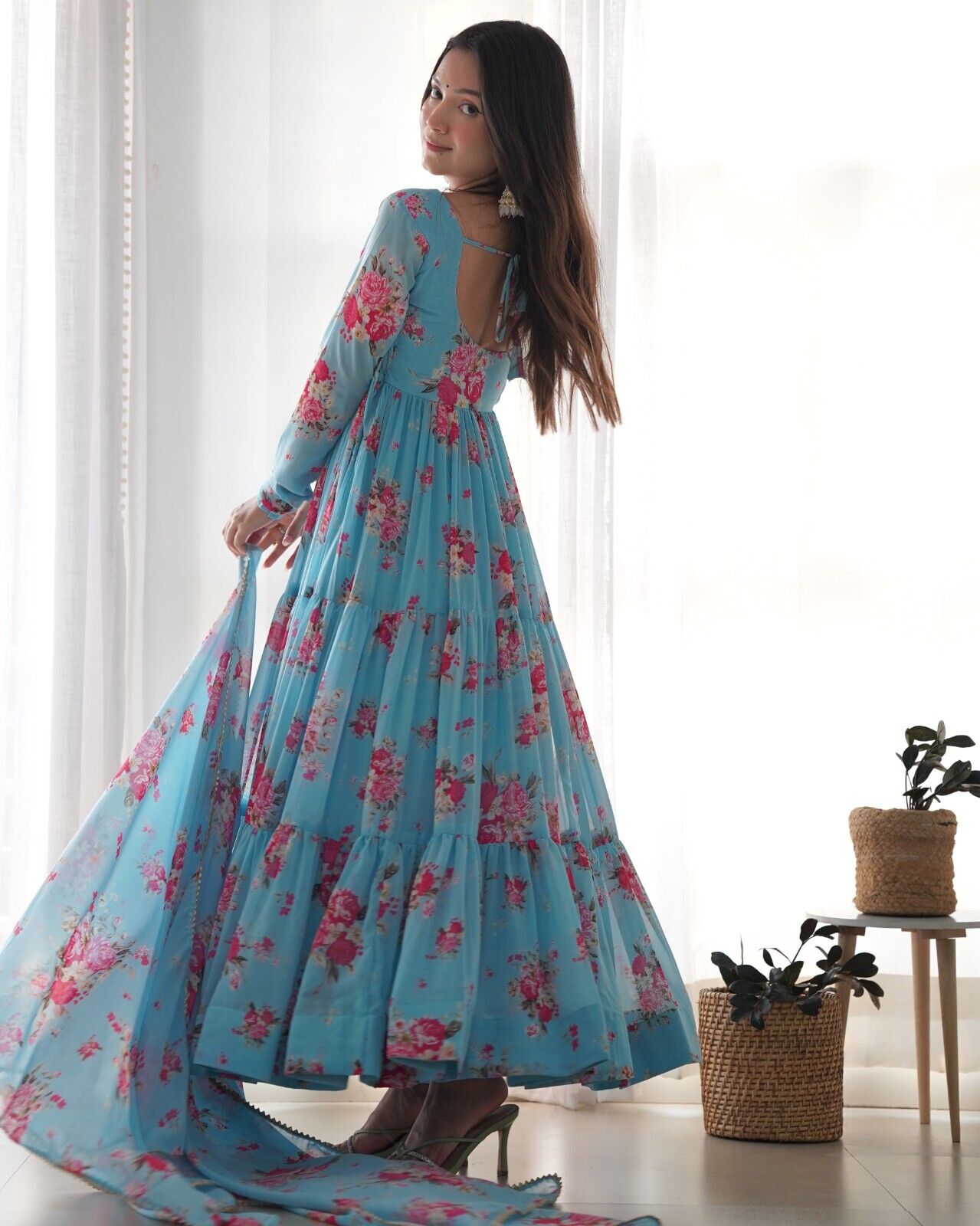 Georgette Full Floral Anarkali Gown Suit – Perfect for Festive Occasions