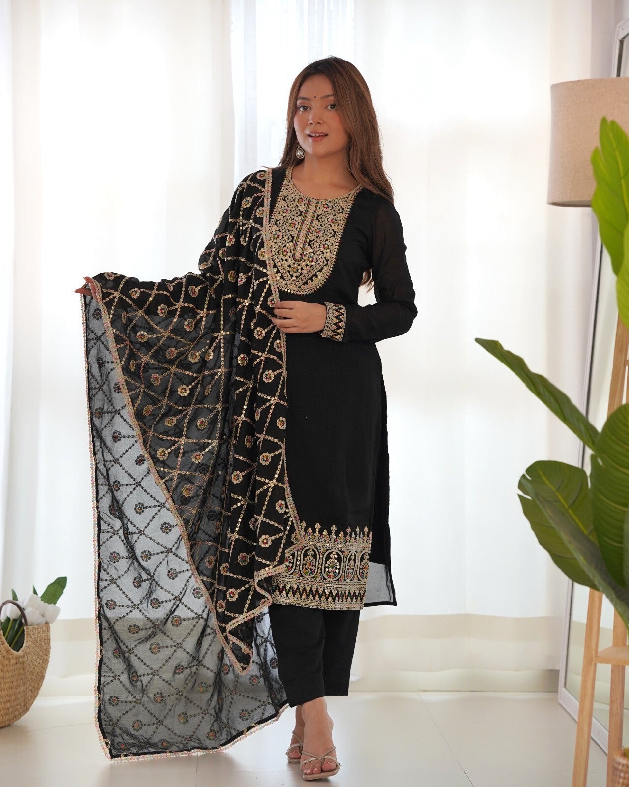 Designer Embroidered Vichitra Silk Salwar Kameez Set – Party & Wedding Wear