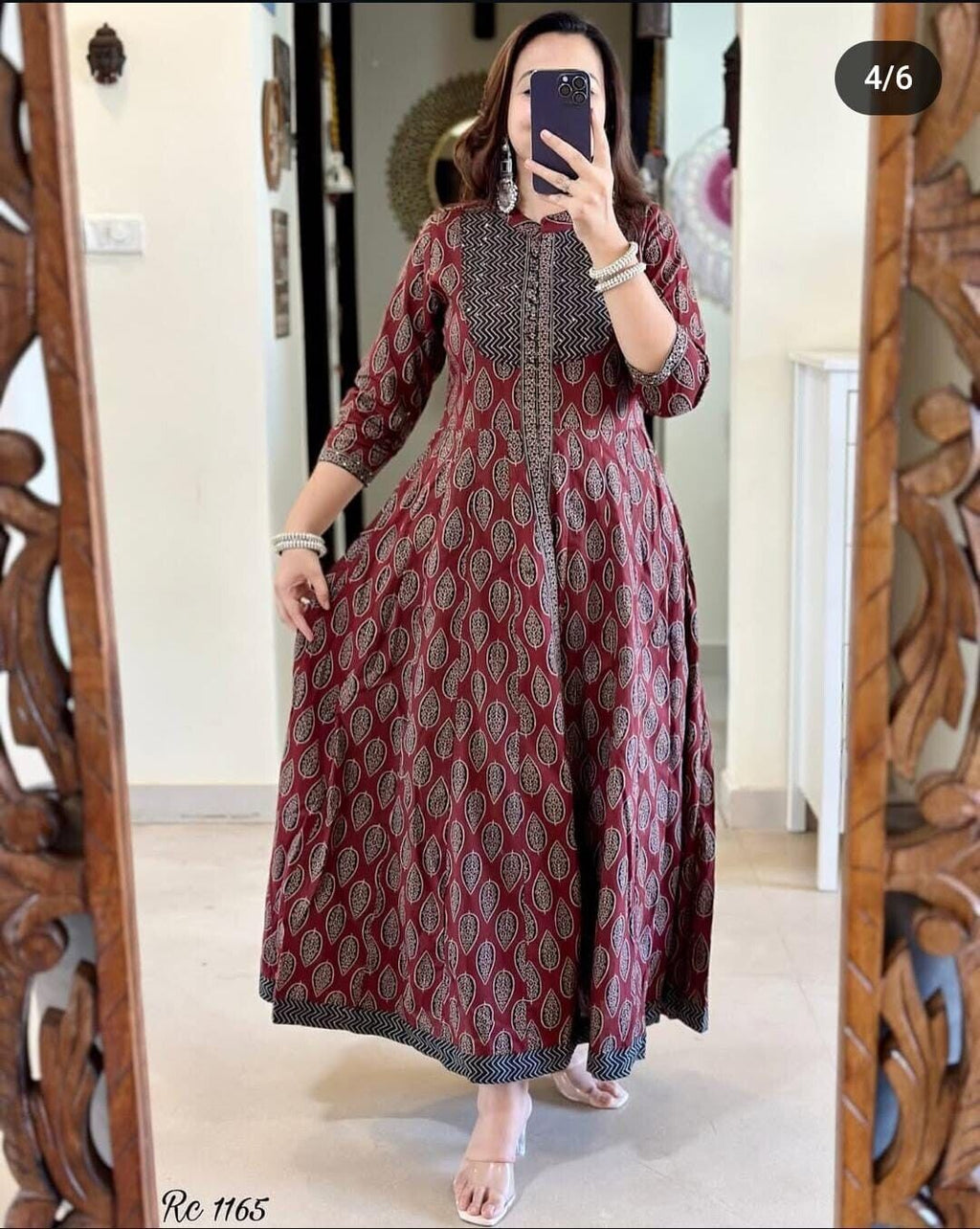 Floral Cotton Printed Anarkali gown Dupatta Front Slit Wear Tunic Kurti Suit