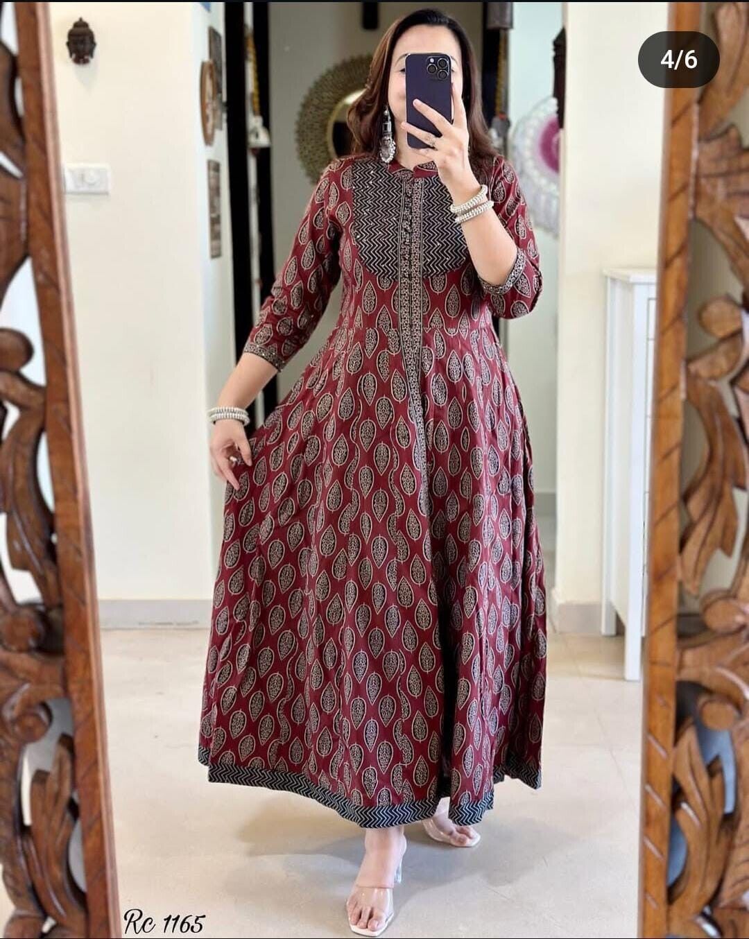 Floral Cotton Printed Anarkali gown Dupatta Front Slit Wear Tunic Kurti Suit
