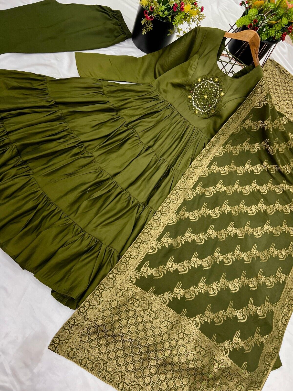Silk Party Wear Flared  Anarkali Gown Set readymade fullly sttitched