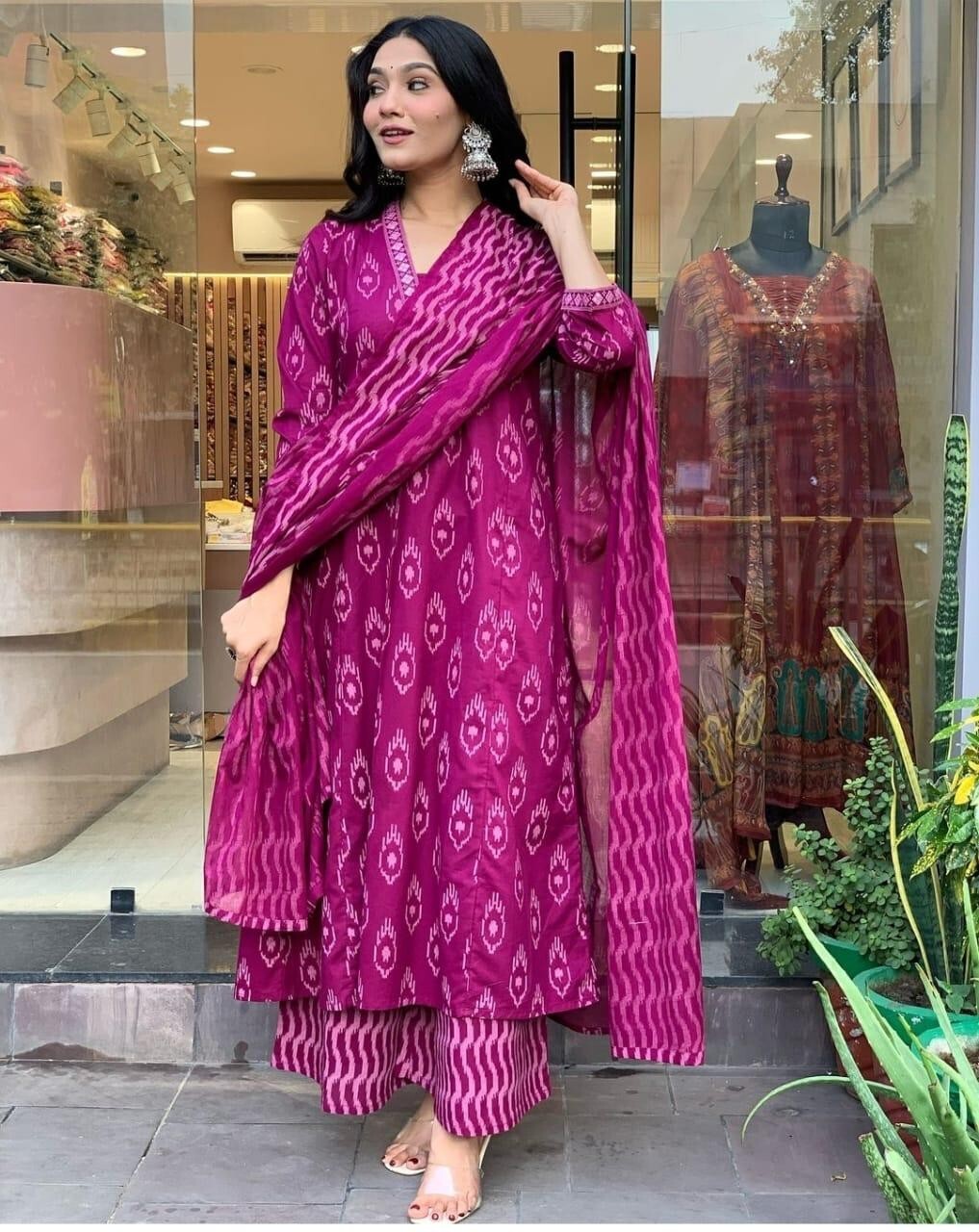 New Cotton Women Anarkali Flared Gown with Pant Salwar suit Embroidery work