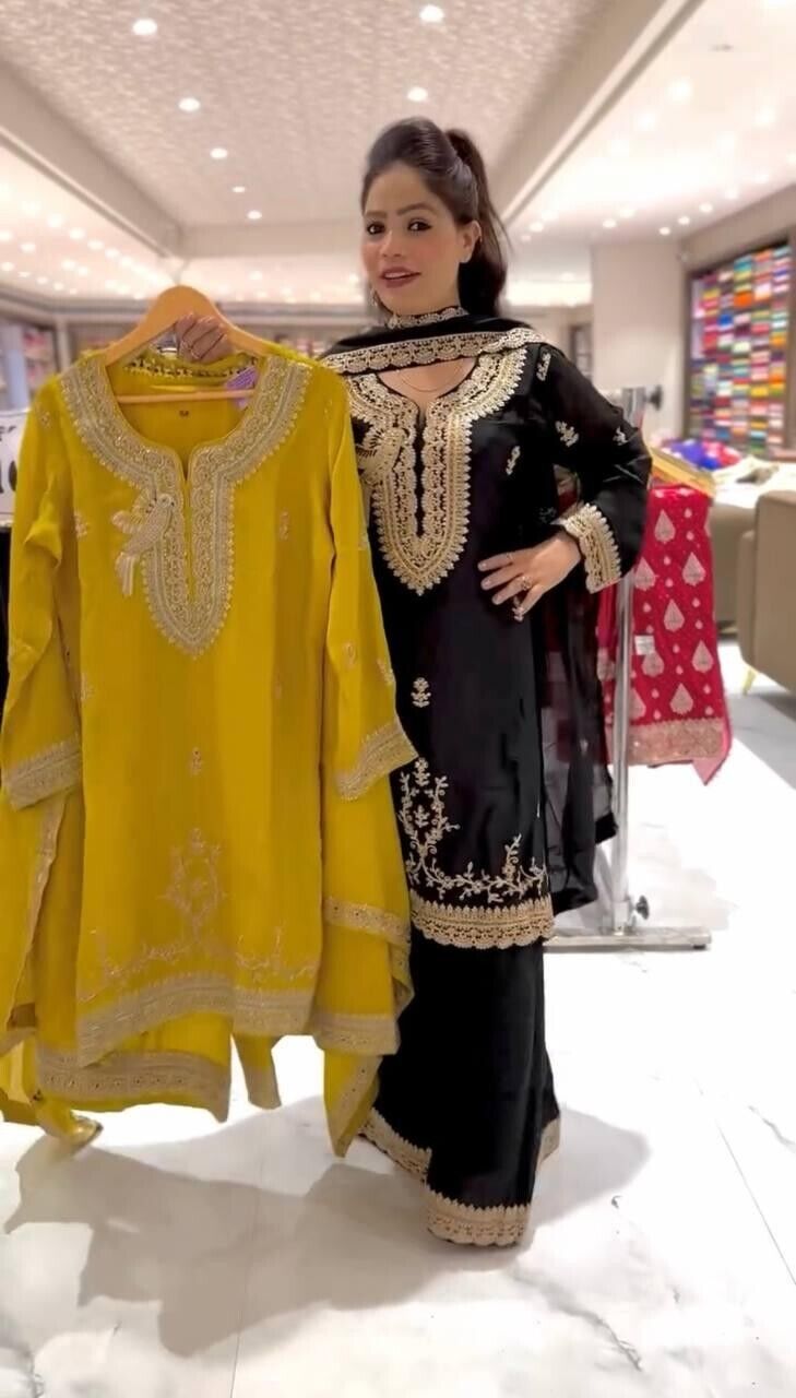 Fully Sttitched Sharara Suit Designer Embroidered Dress Georgette Palazzo S -2x