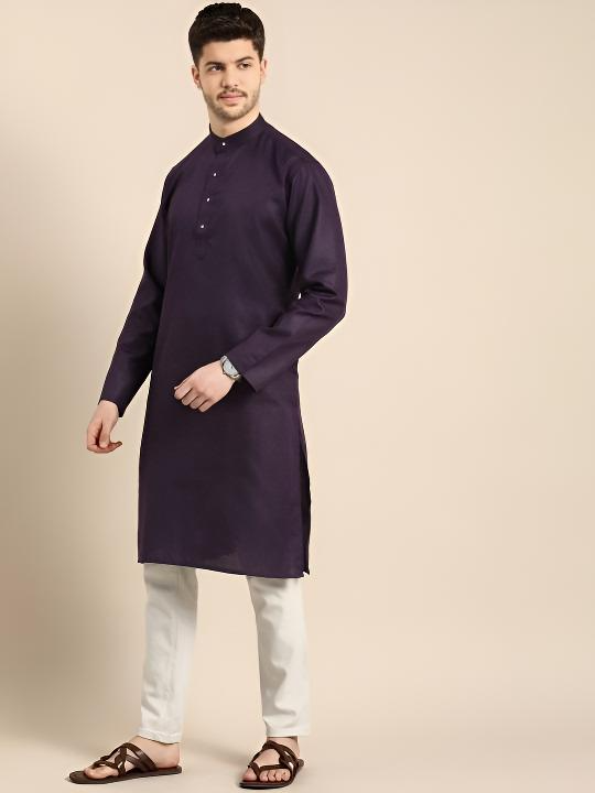 Pure Cotton Pakistani Men’s Long Shirt Kurta Tunic Party Wear violet Blue