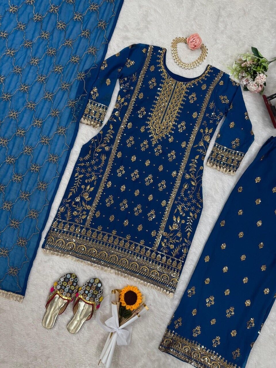 Georgette Salwar Kameez with Dupatta for Party Palazzo Kurti Set Sharara