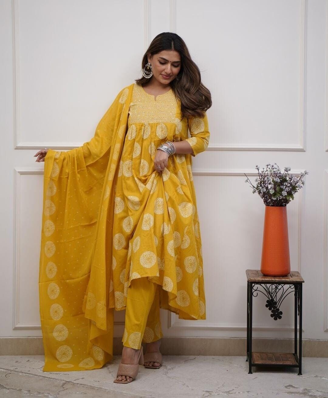Bollywood Cotton Flared Anarkali Suit Gown – Indian Designer Wear  (Sizes S–3XL)