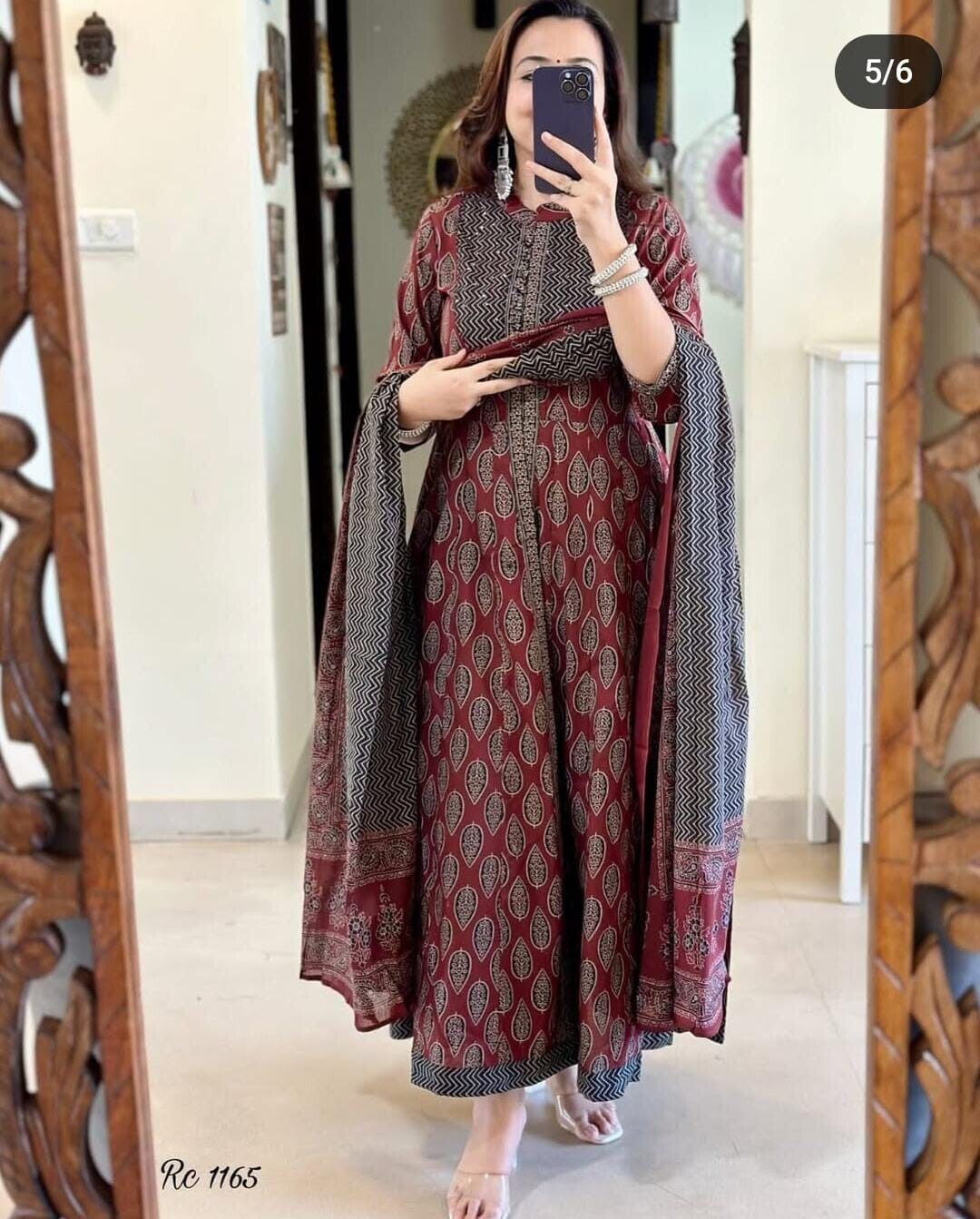Floral Cotton Printed Anarkali gown Dupatta Front Slit Wear Tunic Kurti Suit