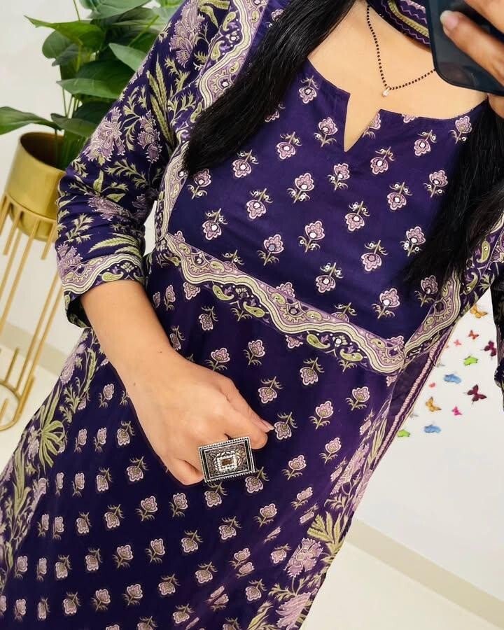 Embroided Floral Printed kurta Salwar Kameez Suit Set Indian Fabric Cotton 60