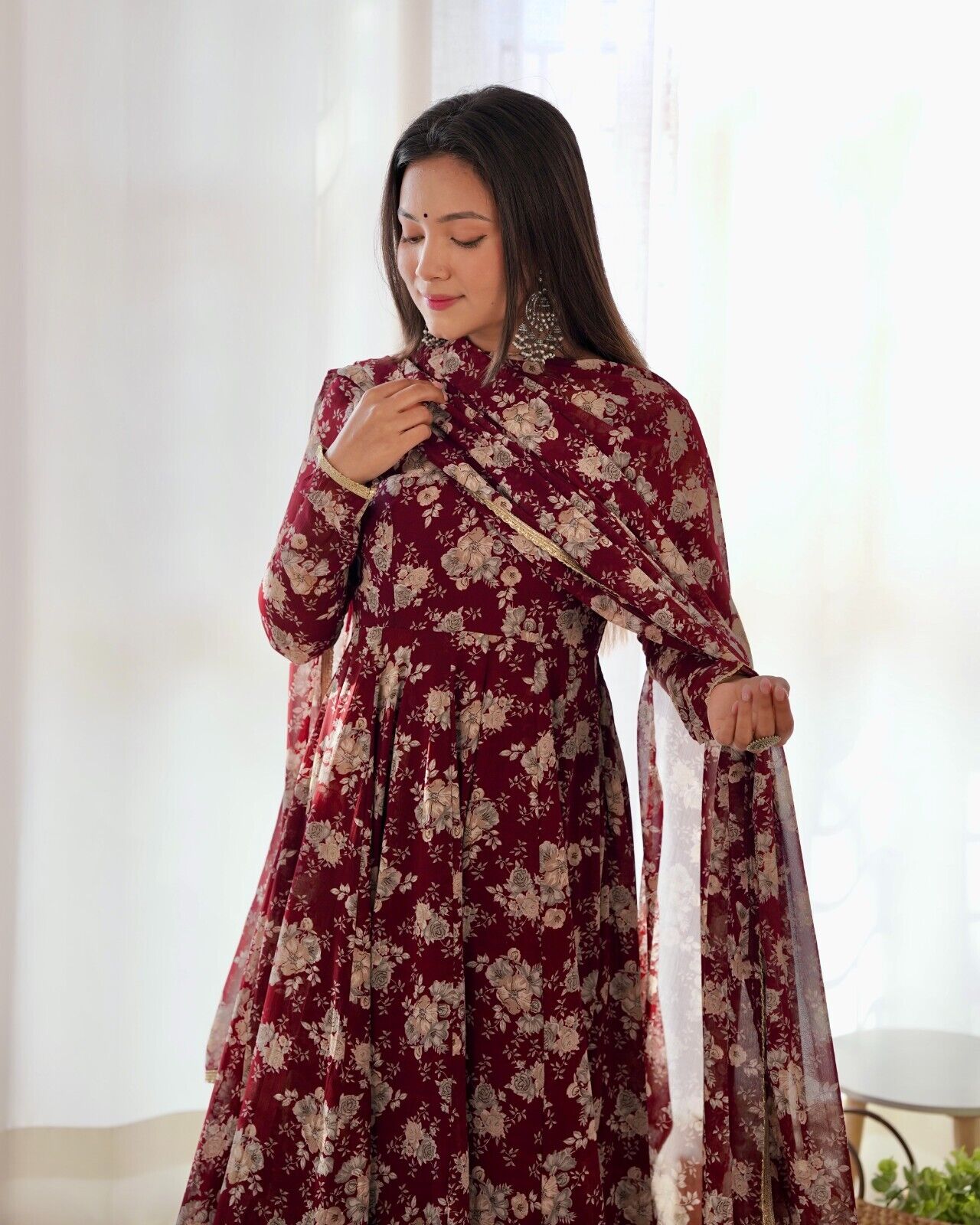 Women's Floral Fox Georgette Anarkali Gown Suit Set – Ready to Wear Wedding wear