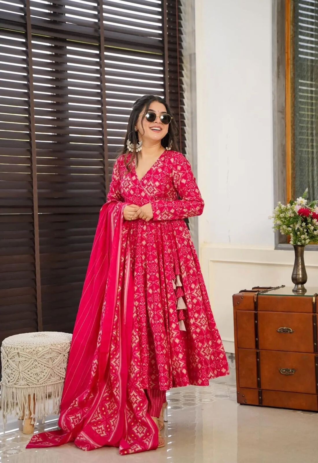 Indian Anarkali Gown Full length  Kurta Set – Pure Cotton with Tassel Dori Work