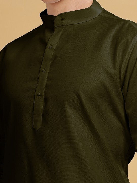 New Men’s Long  Kurta Pajama Party Wear Solid Olive Green Indian S - 7X
