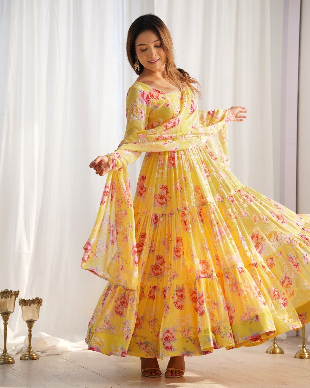 Georgette Full Floral Anarkali Gown Suit – Perfect for Festive Occasions