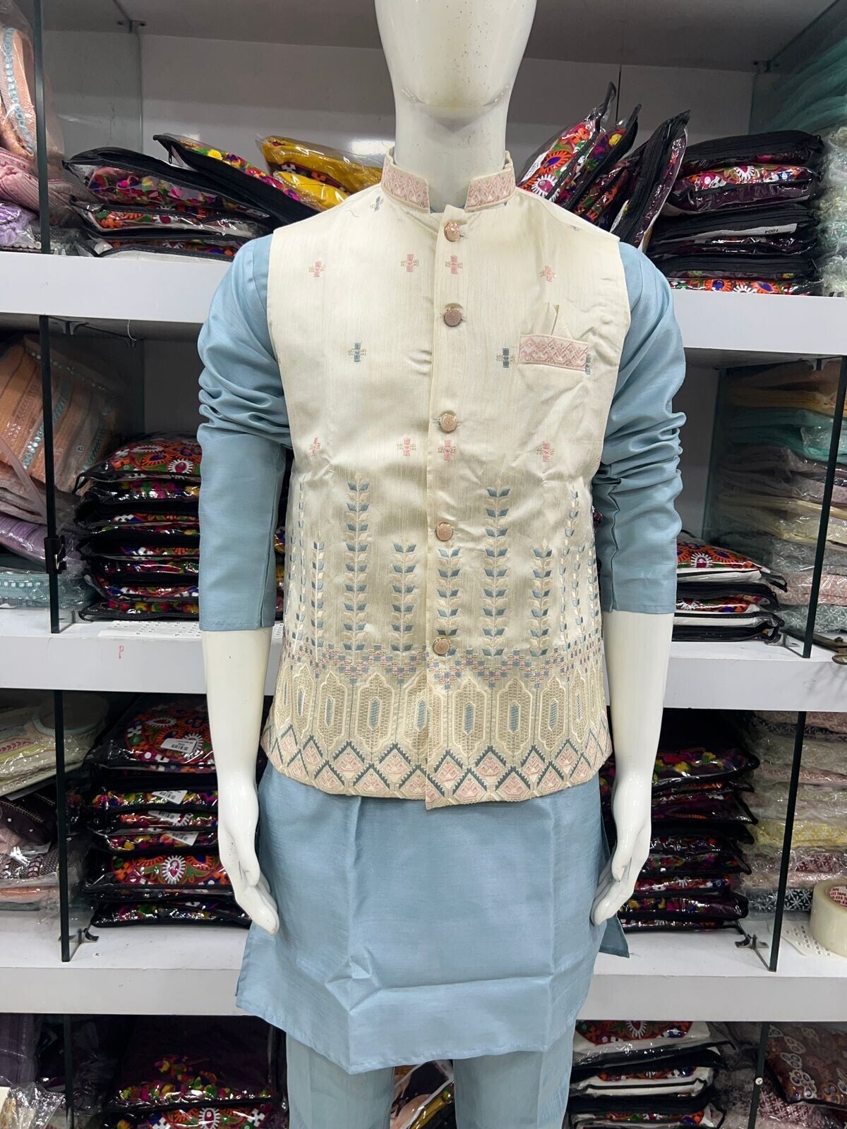 Indian Pure 100% Silk Kurta Pajama Long  Wedding Wear Fancy Kurta Pajama Koti