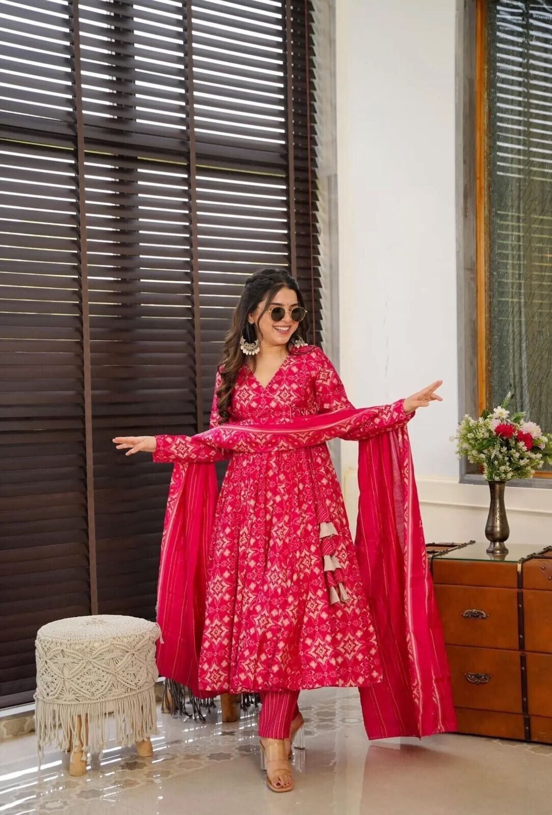 Indian Anarkali Gown Full length  Kurta Set – Pure Cotton with Tassel Dori Work