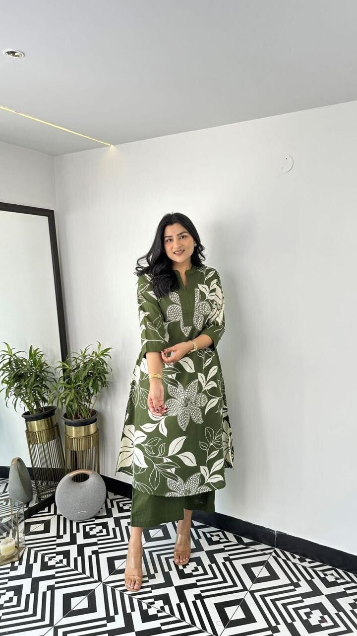 2 Pcs Cotton Wear Kurta with pant Indian Readymade Beautiful Salwar Kameez