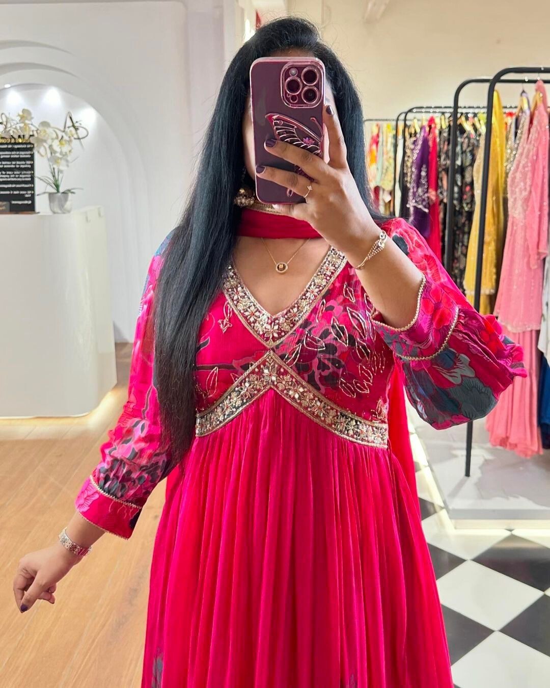 Designer Floral Faux Georgette Anarkali gown Flared Sleeves  Ready-to-Wear