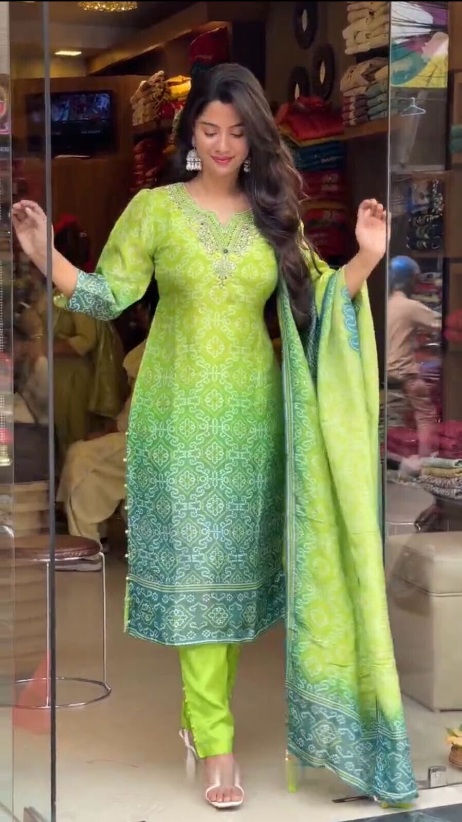Chinon Silk Wedding Straight Salwar Kameez Indian Pakistani Designer Suit Dress