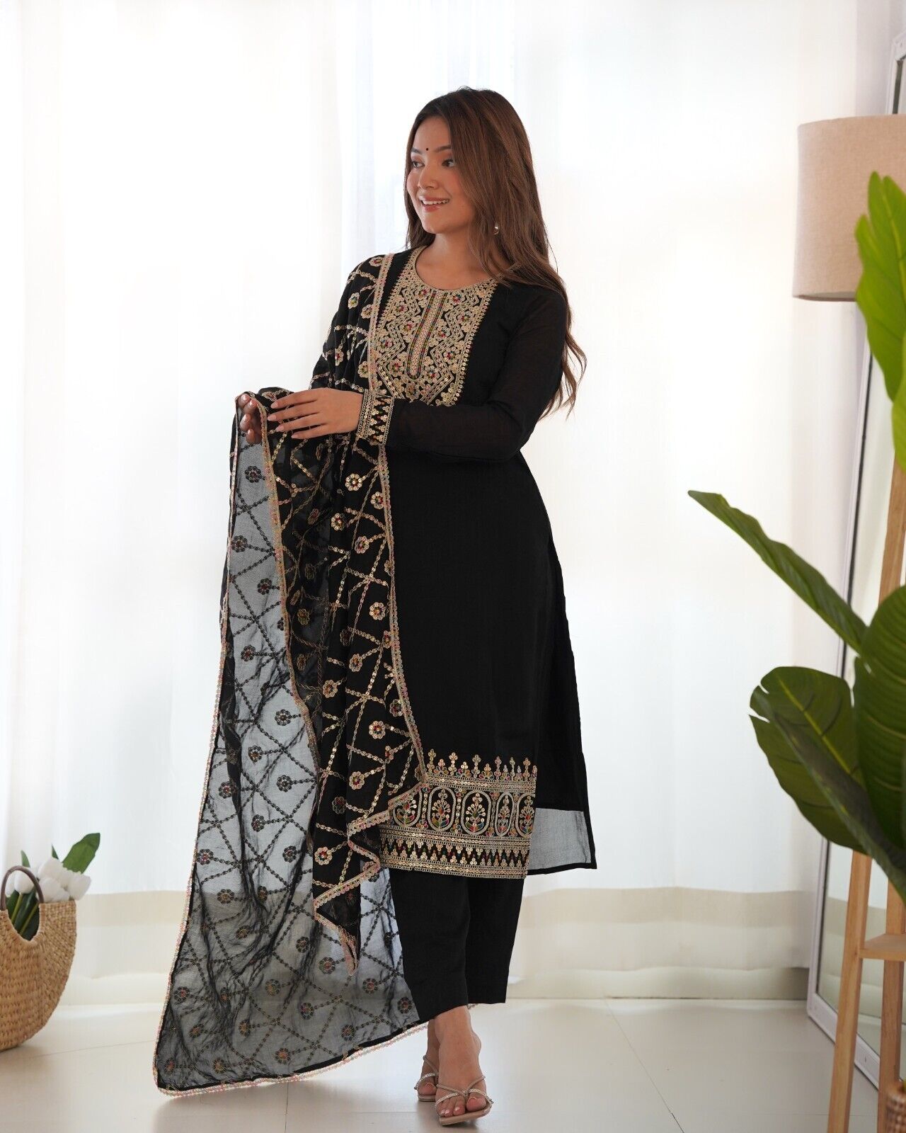 Designer Embroidered Vichitra Silk Salwar Kameez Set – Party & Wedding Wear
