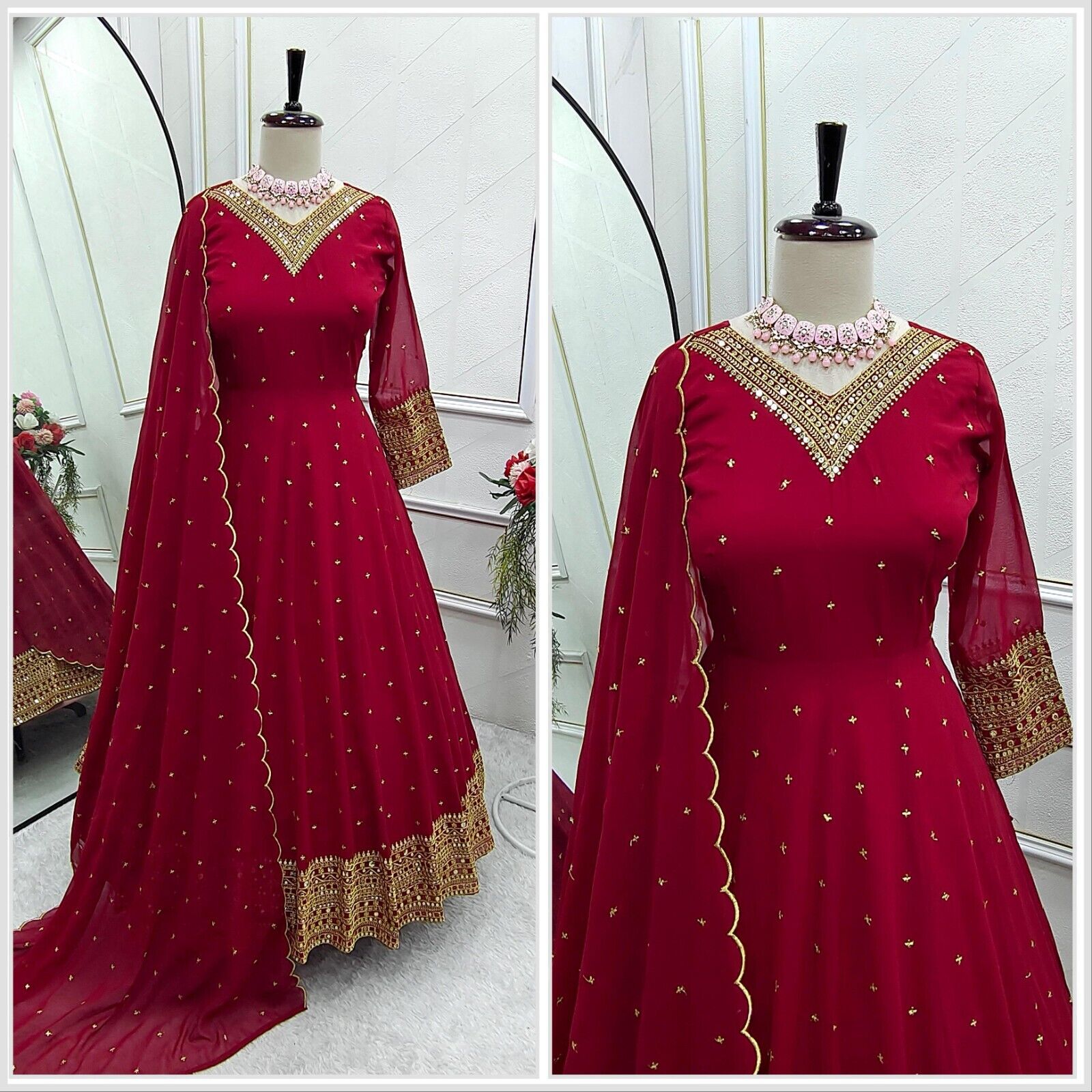 Georgette Anarkali Gown Set with 5mm Sequin Embroidery Fully Stitched Partywear