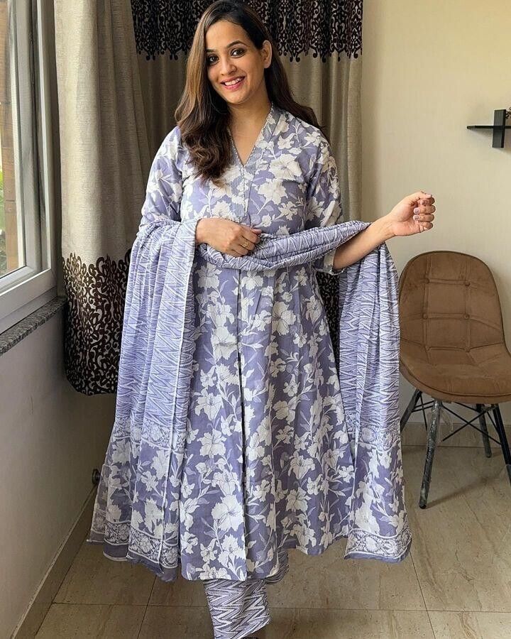 Floral Wedding Anarkali suit  Women, Readymade pant Kurta, suit 3Pc Set Cotton