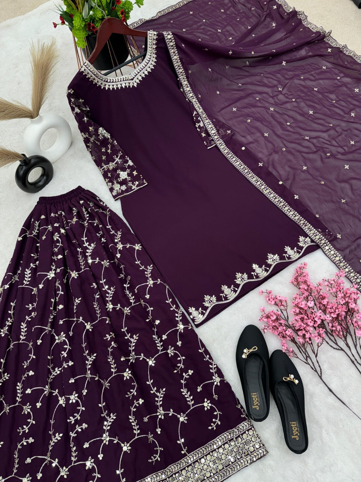 Bollywood Sharara Suit Ethnic Indian Kameez Salwar Pakistani Designer Georgette