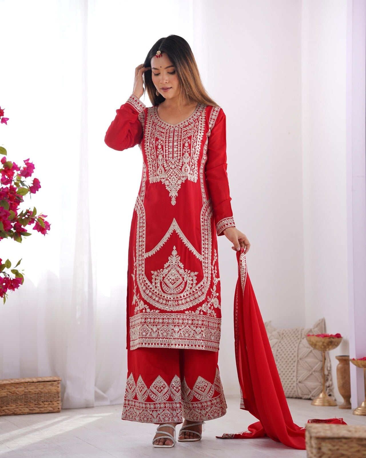 Pure Vichitra Silk with Beautiful Embroidery Sequence and Dori Work Sharara
