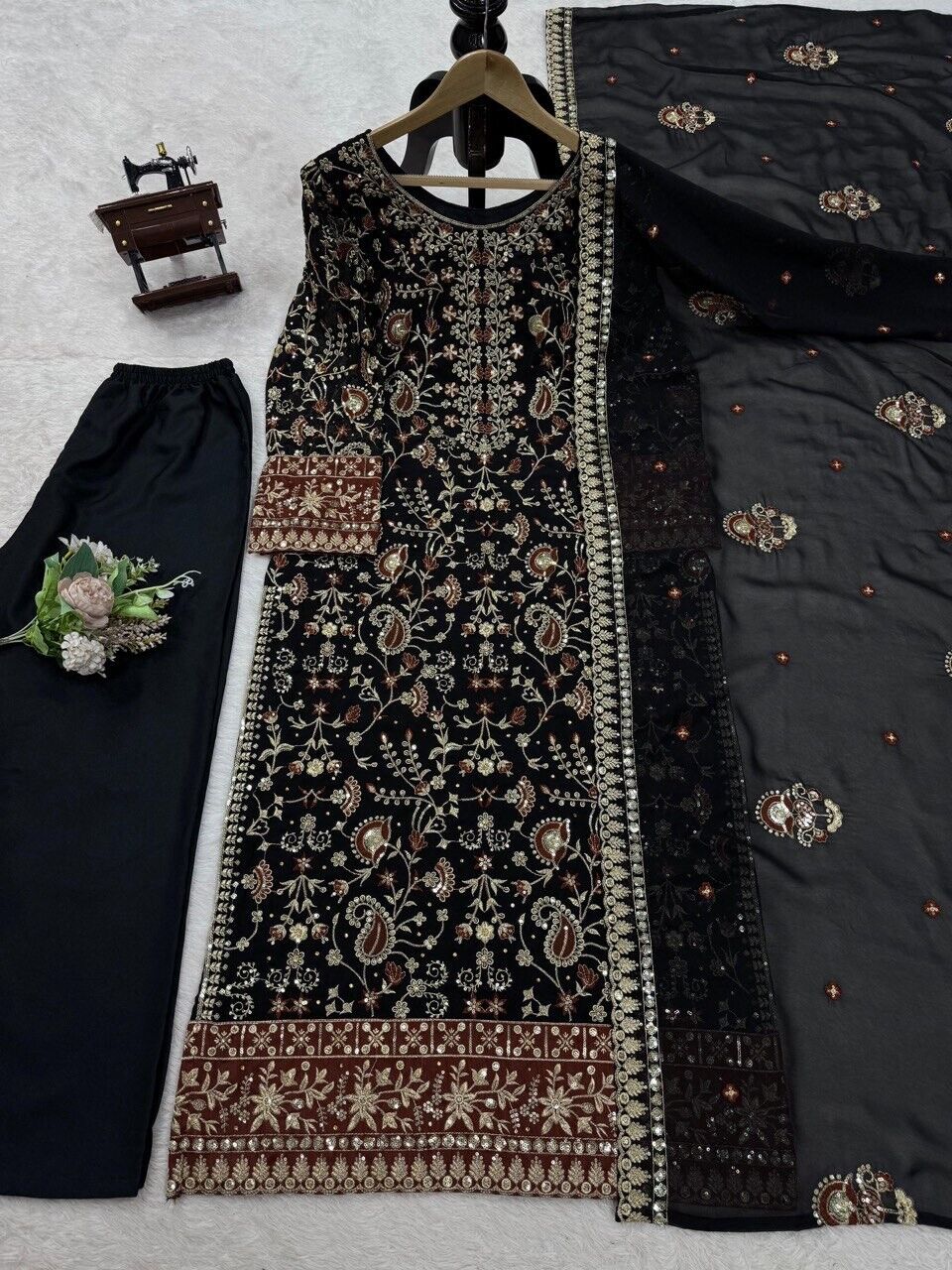 Indian Azrakh Women Kurta Black Designer Dress Ethnic Top Bollywood Gown Dress