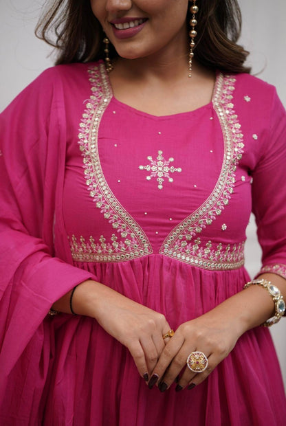 Cotton Embroidered Flared Anarkali Gown Suit Readymade Kurti Long Kurta Women