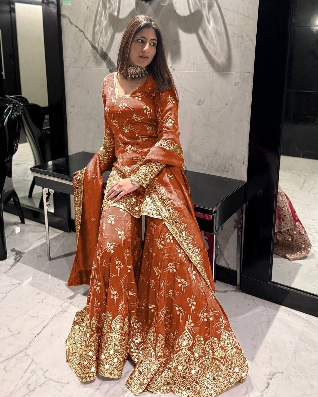 New Georgette Salwar Kameez Pakistani Wedding Party Wear Sharara Suit Style
