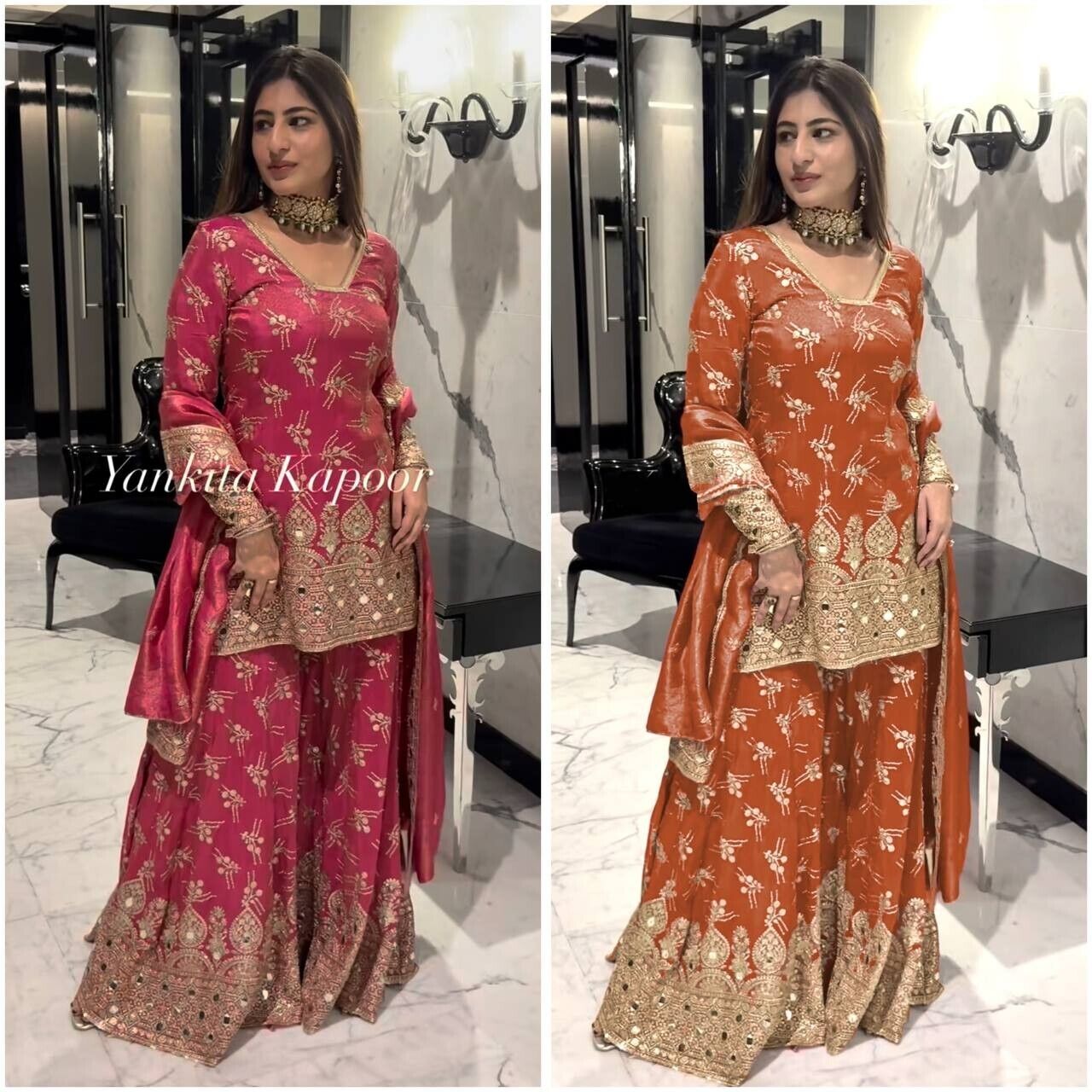 New Georgette Salwar Kameez Pakistani Wedding Party Wear Sharara Suit Style