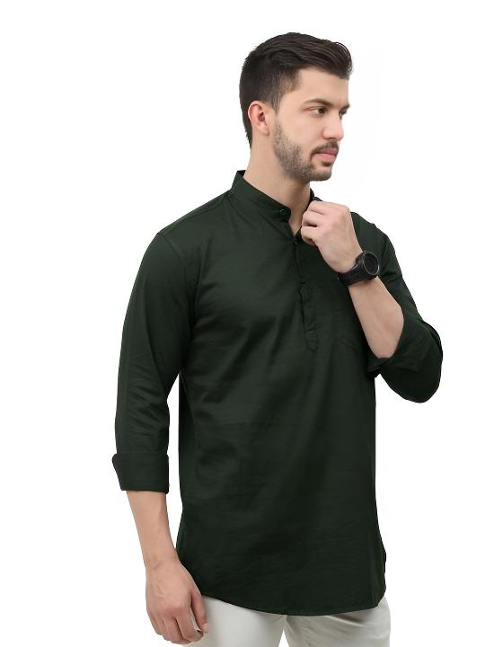 New Men’s Indian Short Kurta 100 Cotton Traditional Solid Plus Size S -7xl Black