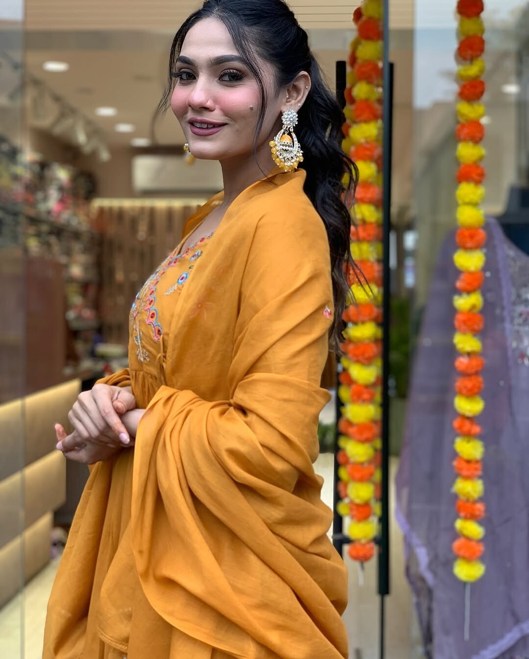 Cotton Designer  ndian Embroidered Anarkali Gown Pant with Dupatta Set