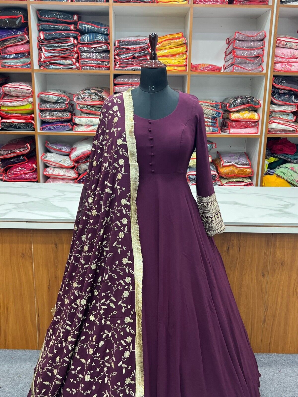 Designer Heavy Fox Georgette Anarkali Gown Set Fully Stitched & Ready to Wear