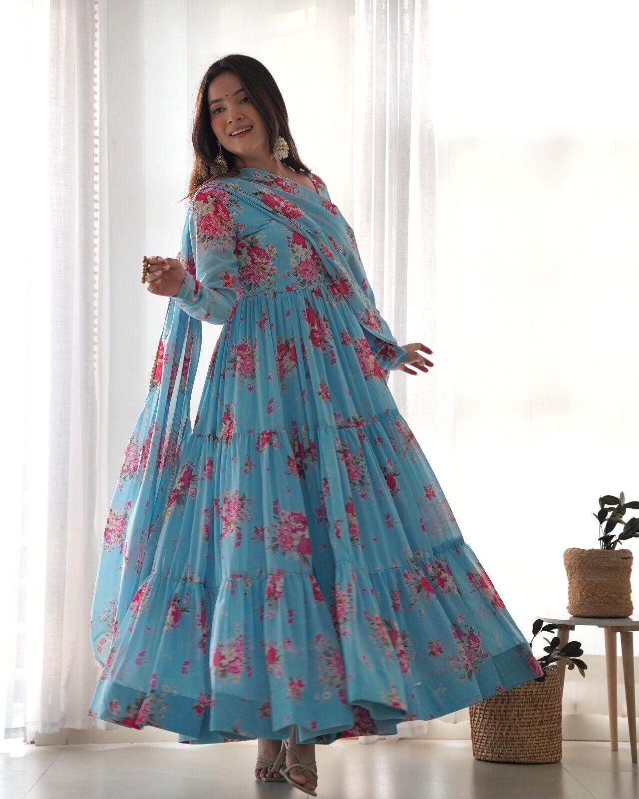 Georgette Full Floral Anarkali Gown Suit – Perfect for Festive Occasions