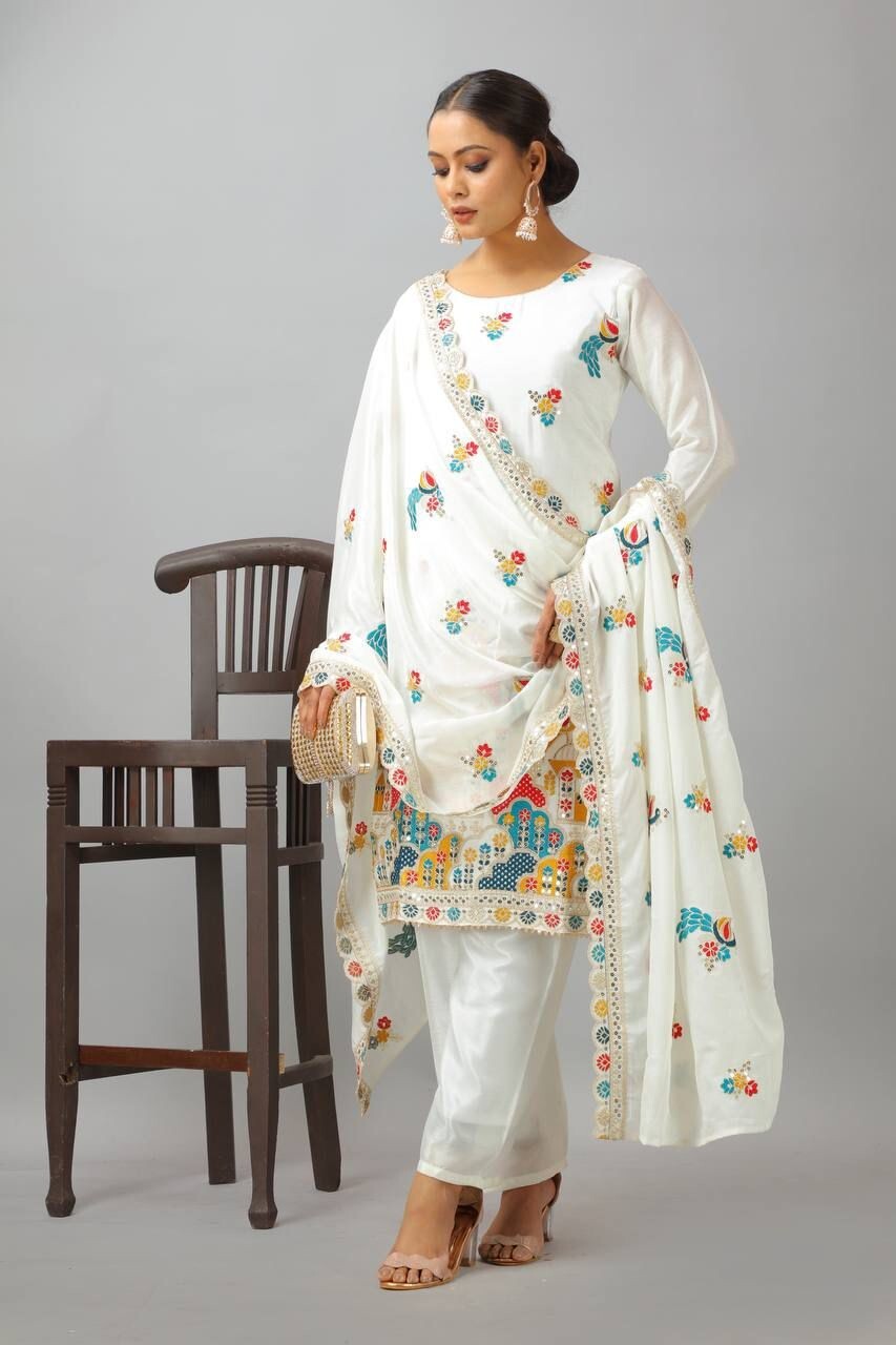 Chinon Silk Indian Wedding & Party Wear Salwar Kameez Set