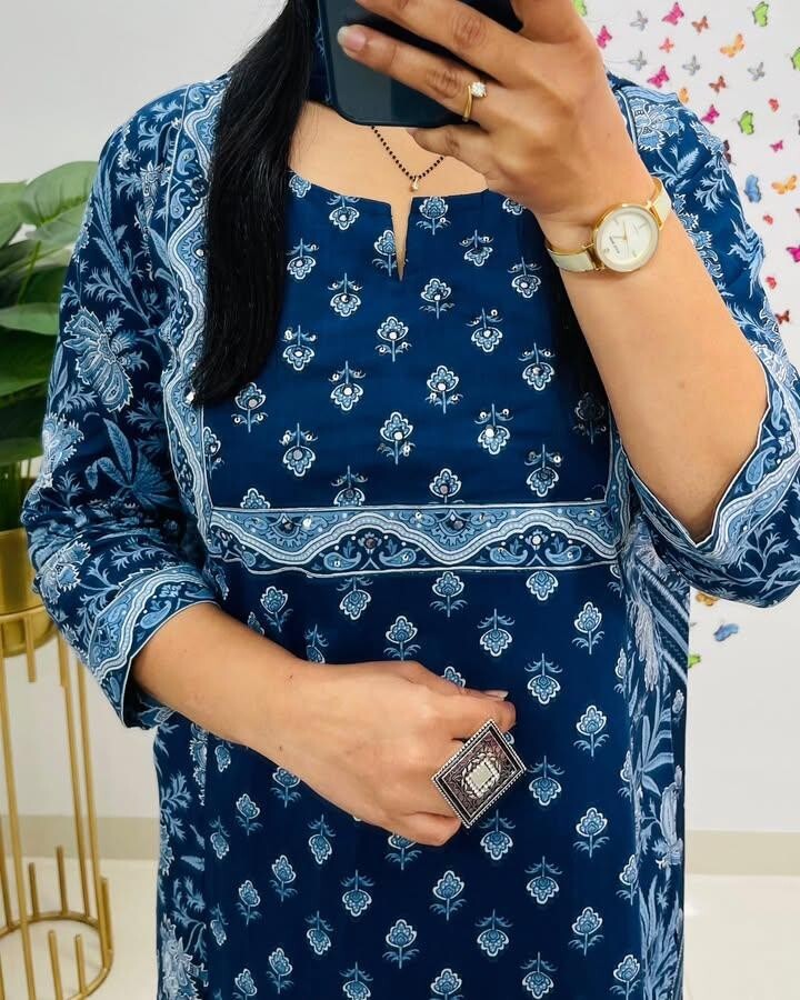 Embroided Floral Printed kurta Salwar Kameez Suit Set Indian Fabric Cotton 60