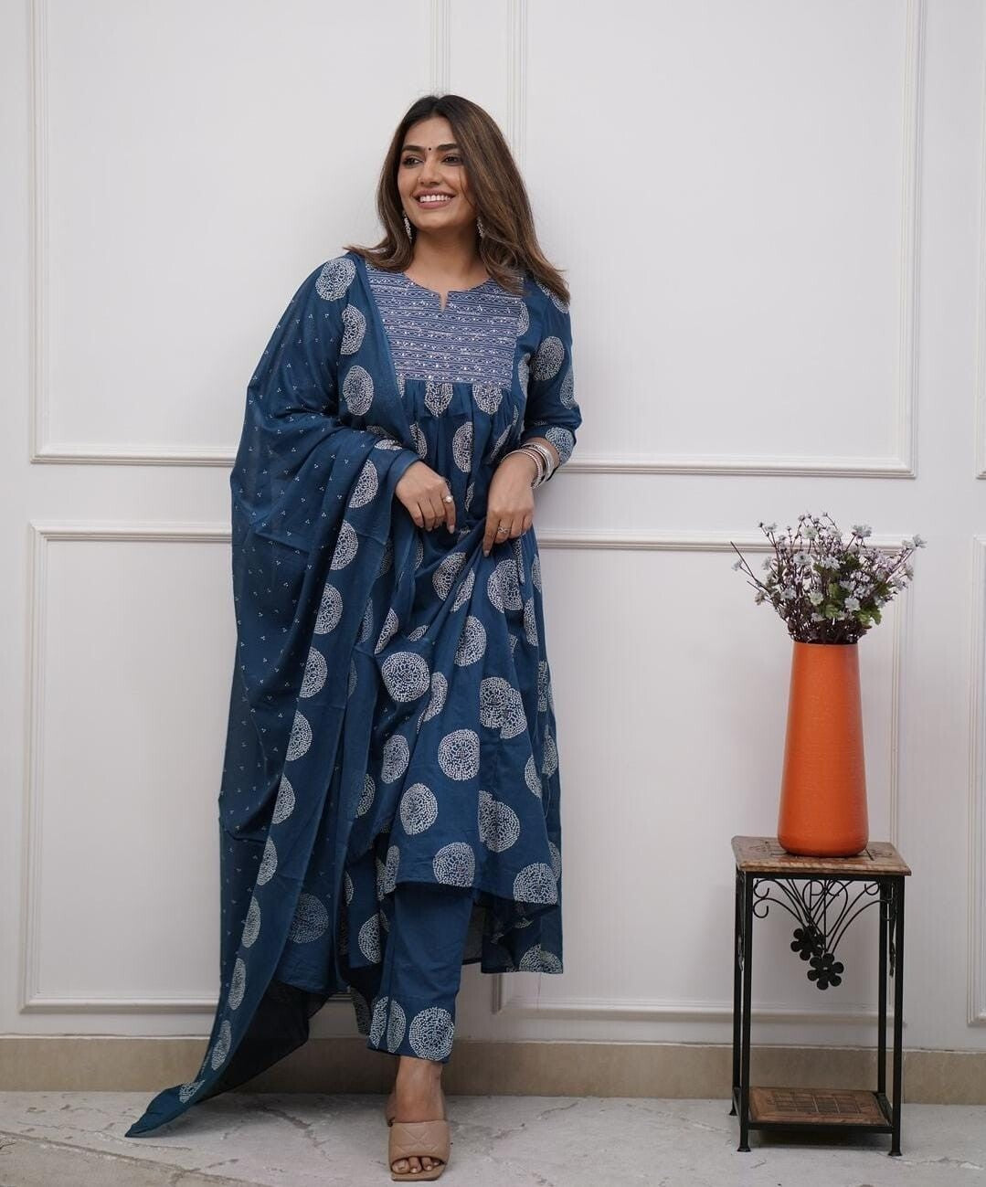 Bollywood Cotton Flared Anarkali Suit Gown – Indian Designer Wear  (Sizes S–3XL)