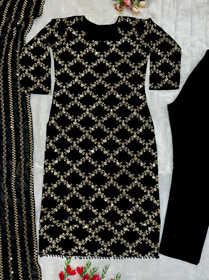Designer Black Georgette Salwar Kameez  Ready-to-Wear Embroidered Suit