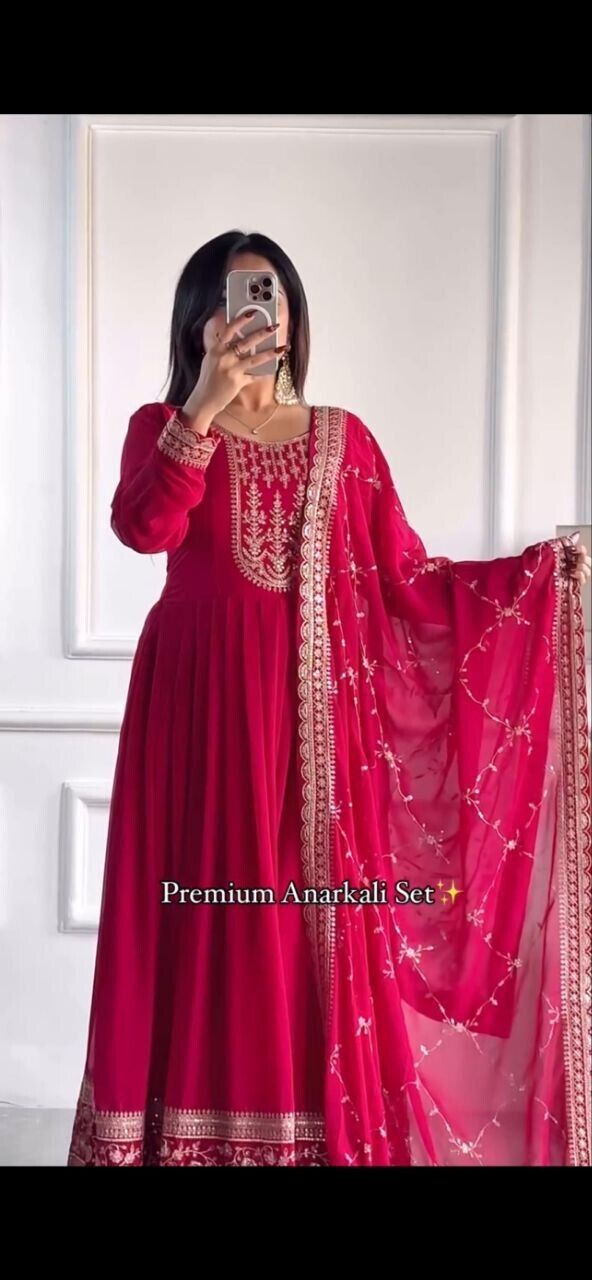Heavy Fox Georgette Embroidered Anarkali Gown Suit Set Fully Stitched Party Wear