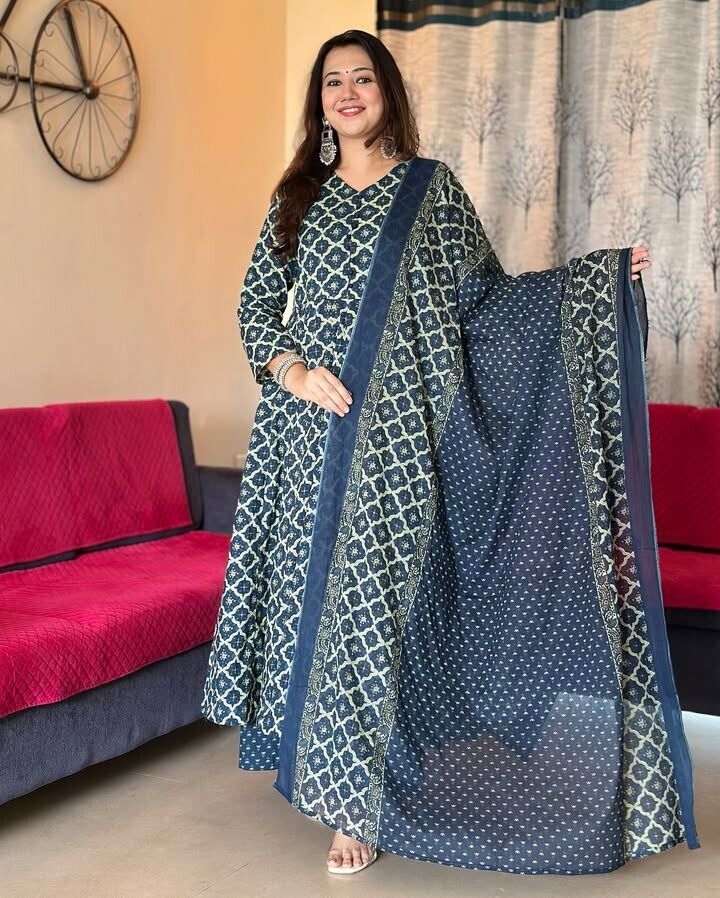Anarkali Gown Dress – Bollywood Pakistani Indian Wedding Cotton Party Suit