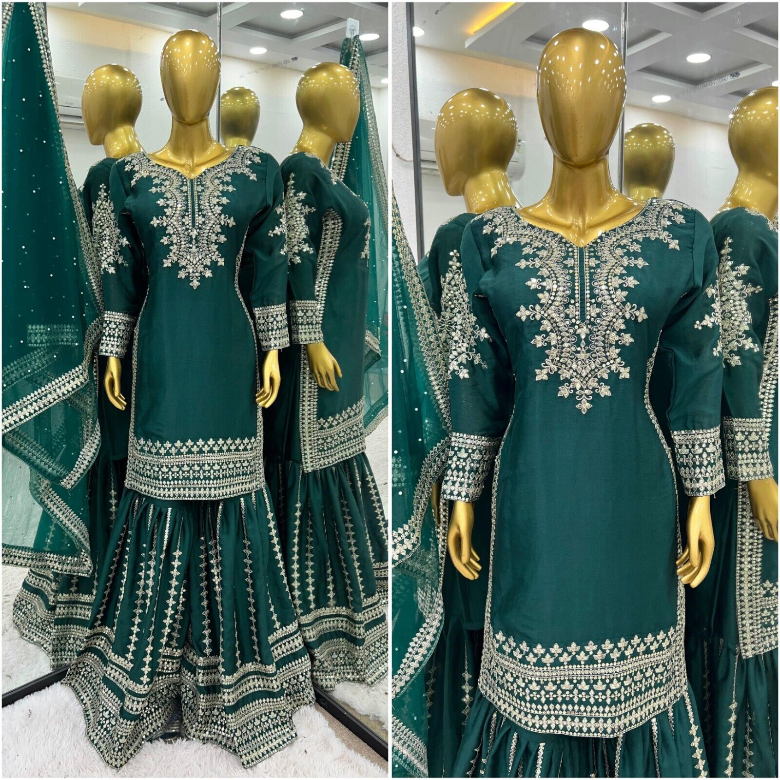 Bollywood Sharara Palazzo Kurta Plazzo Dupatta Set Designer Women Georgette