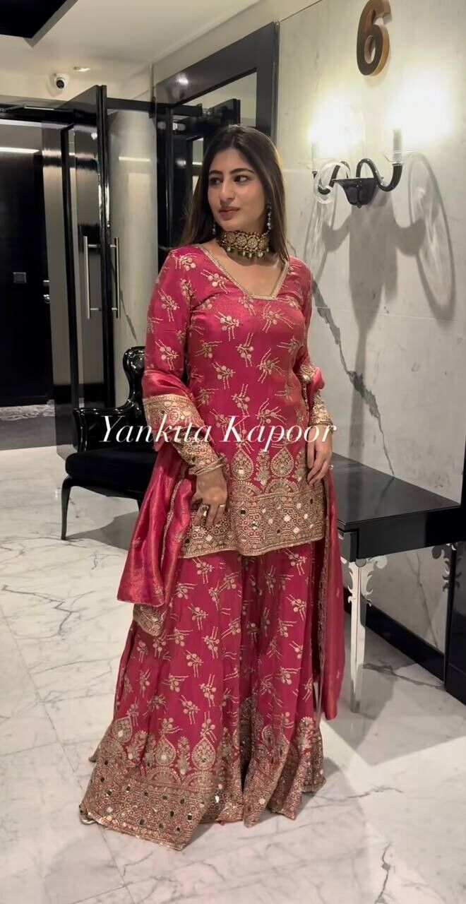 New Georgette Salwar Kameez Pakistani Wedding Party Wear Sharara Suit Style