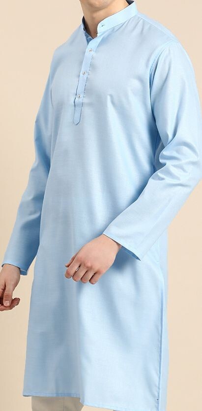 Party Wear Long  Cotton Pakistani Men’s  Shirt Kurta Pajama Pooja Kurta Sky Blue