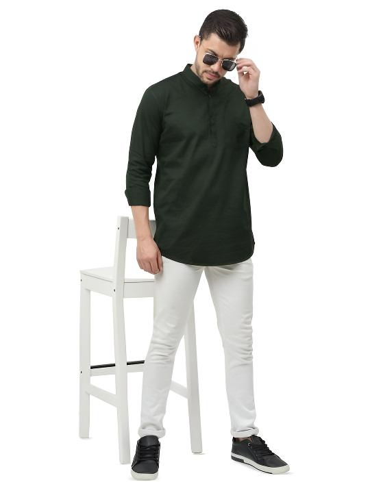 New Men’s Indian Short Kurta 100 Cotton Traditional Solid Plus Size S -7xl Black