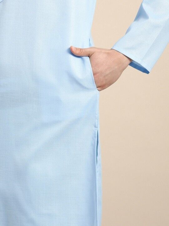 Party Wear Long  Cotton Pakistani Men’s  Shirt Kurta Pajama Pooja Kurta Sky Blue