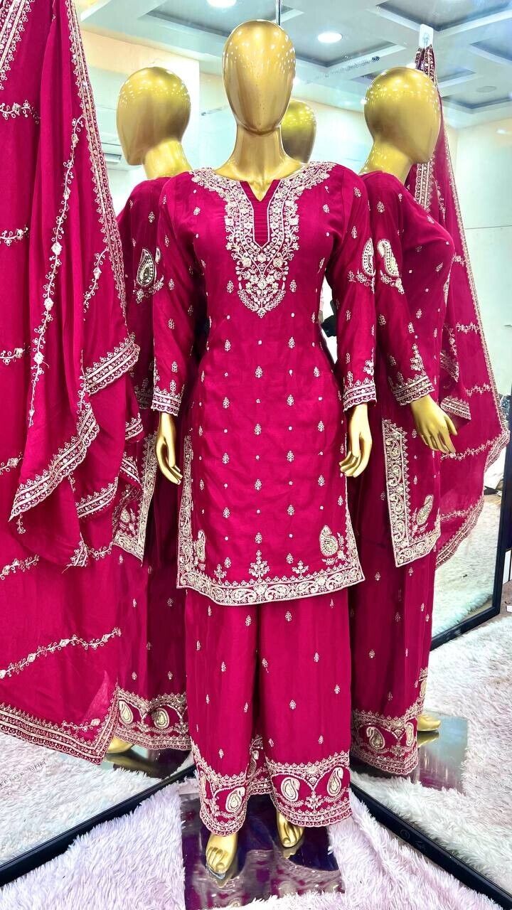 Indian Pakistani Designer Sharara Plazzo Salwar Kameez Suit – Embroidered Party